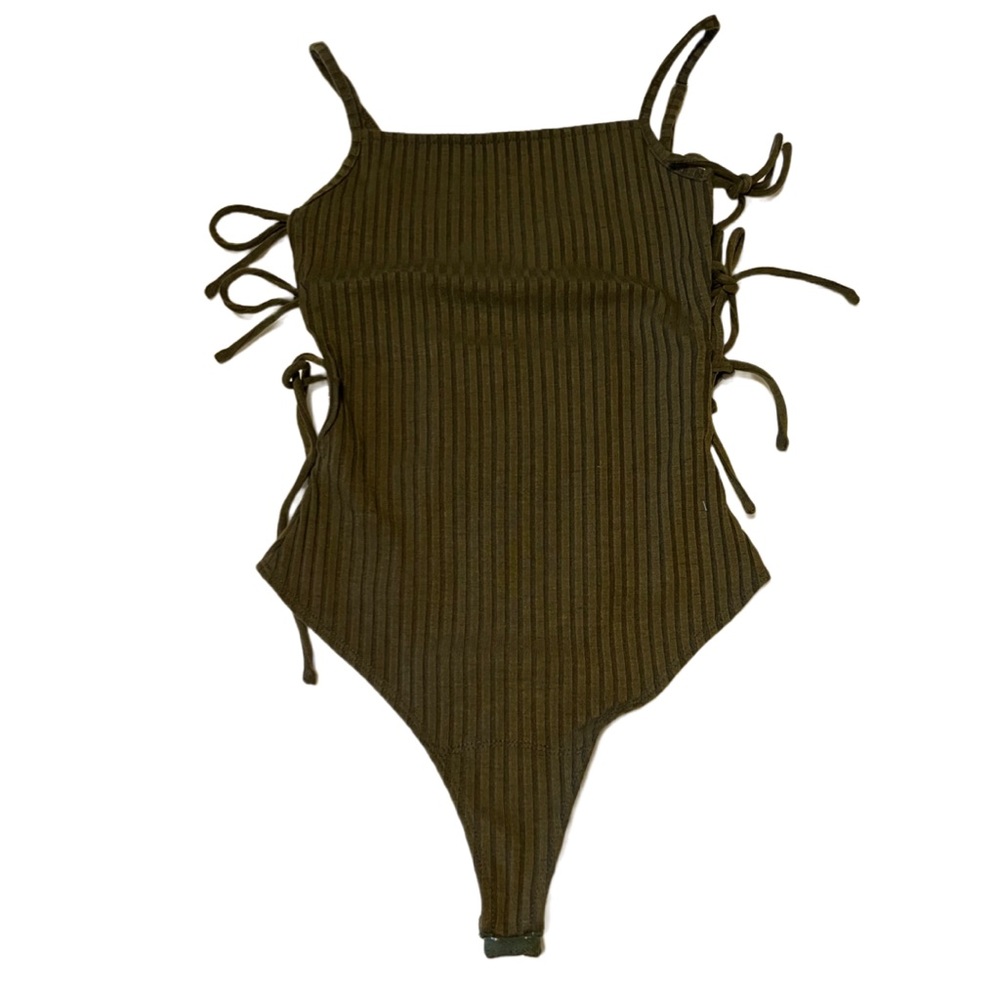 Olive Green Tied-Sides Leotard Jumpsuit